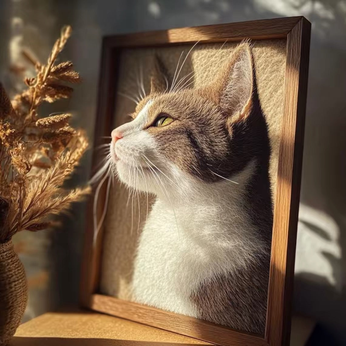 3D Felted Pet Memorial Art - Handmade Custom Frame Portrait for Cat/Dog Lovers