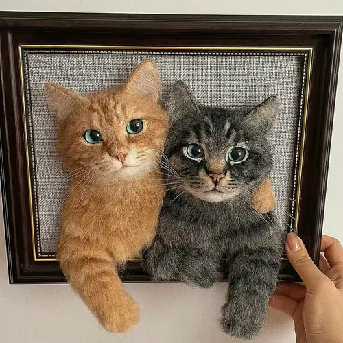 3D Felted Pet Memorial Art - Handmade Custom Frame Portrait for Cat/Dog Lovers