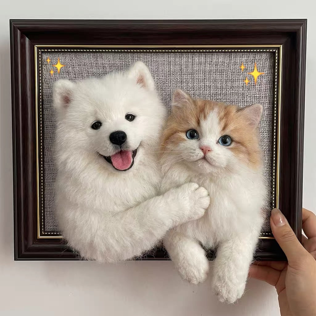3D Felted Pet Memorial Art - Handmade Custom Frame Portrait for Cat/Dog Lovers