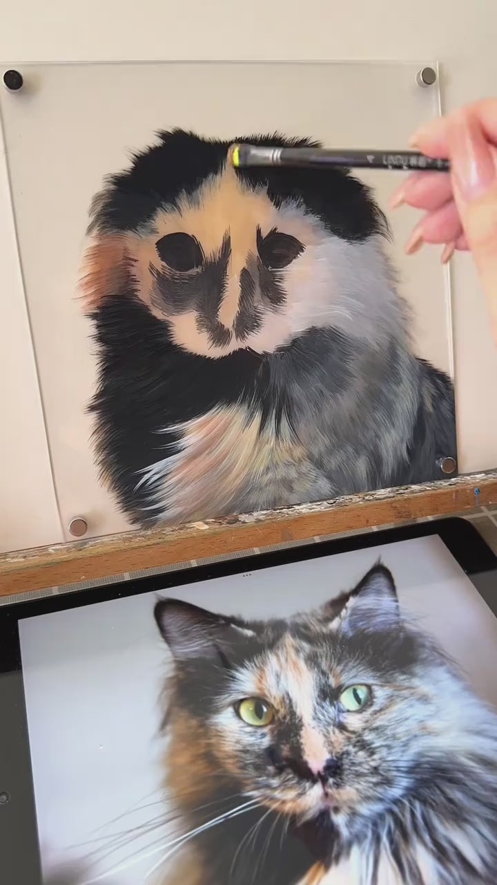 Handmade process of custom 3D acrylic pet portrait, handmade pet art making video